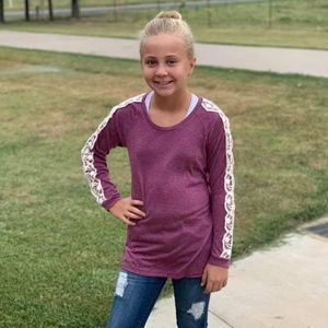  Longsleeve Tee with Lace Accent, Orchid